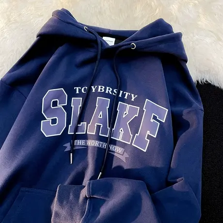 oversize设计感连帽卫衣女秋冬加绒加厚ins潮牌宽松港风大码外套图片