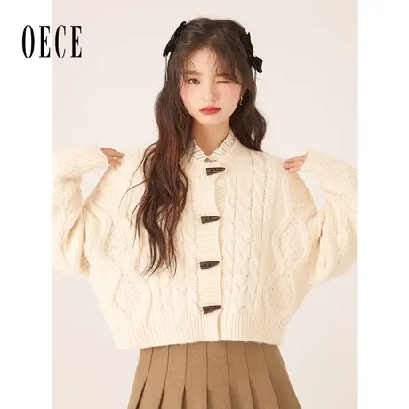 【新品】Oece复古慵懒风毛衣外套秋冬季新款女装减龄气质开衫商品大图