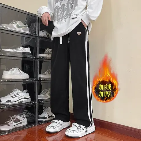大码黑色直筒裤男秋冬新款休闲男士潮流胖子加肥加大裤子加绒加厚商品大图