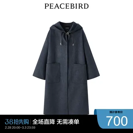 太平鸟奥莱休闲潮流格纹斗篷双面呢大衣图片