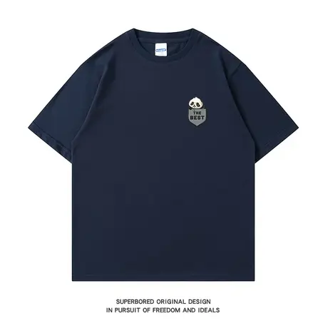 夏季趣味卡通熊猫假口袋印花短袖T恤男女款情侣装宽松短袖半袖图片