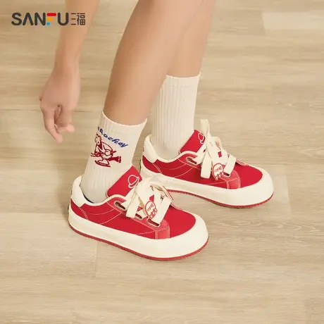 三福低帮板鞋女春季麻烦星球熊掌鞋带外增厚底新年女鞋829125商品大图