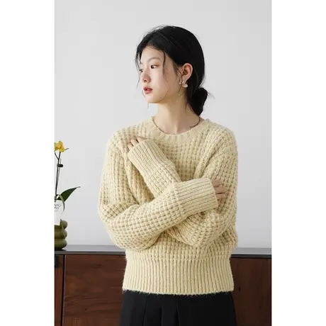 嘉茱莉2023秋季新款针织衫女薄款套头毛衣圆领针织上衣设计感小众商品大图