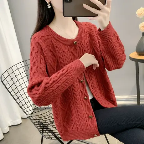 针织开衫女宽松秋装女2023年新款圆领麻花外搭长袖针织外套上衣潮商品大图