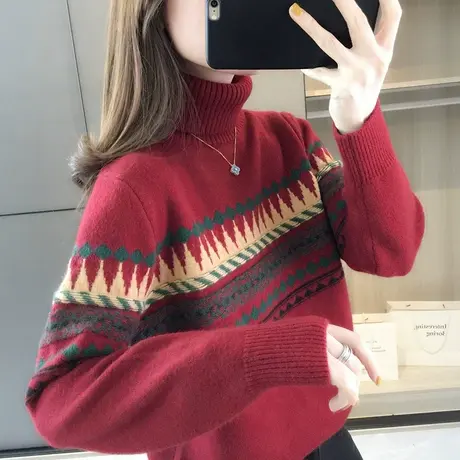 冬季高领毛衣女士加厚打底衫红色穿搭爆款内搭套头新款宽松外穿图片