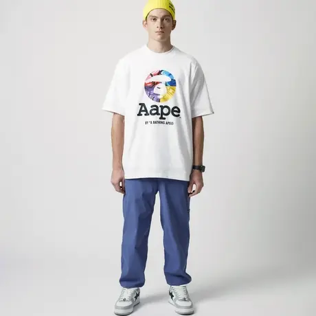 Aape旗舰店男装秋冬猿颜字母印花纯色束脚休闲长裤6901XXJ图片