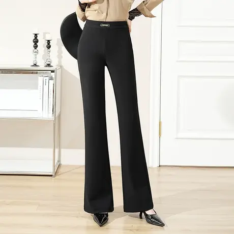 简约黑色垂坠感高腰显瘦微喇裤女秋季新款百搭显腿长休闲喇叭裤子商品大图