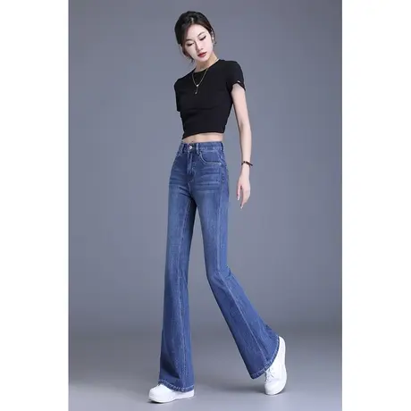 浅色复古高腰牛仔裤女夏季2023年新款九分裤时尚简约减龄微喇叭裤图片