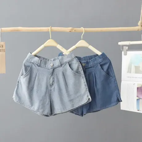 高腰轻薄牛仔短裤女2023夏季新款斜纹宽松显瘦A字阔腿裤直筒热裤图片