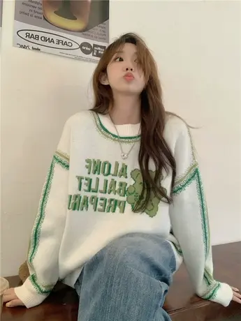 oversize毛衣女秋冬宽松设计感小众上衣日系复古慵懒风高级感外套商品大图