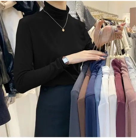 高领打底衫2023秋季新款女装韩版修身纯色T恤内搭秋冬长袖上衣图片