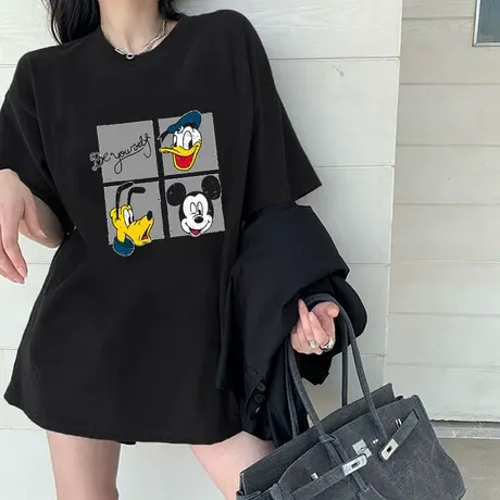 黑色仿棉短袖T恤女装2023新款春夏季欧货大码超火设计感上衣ins潮图片