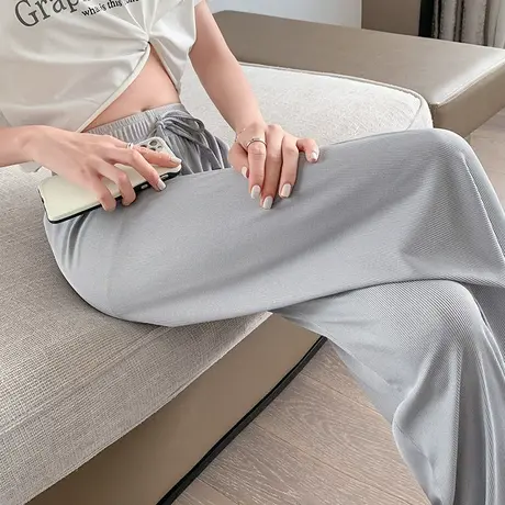 冰丝阔腿裤女夏季薄款高腰垂感黑色雪纺休闲小个子防蚊裤子直筒裤图片