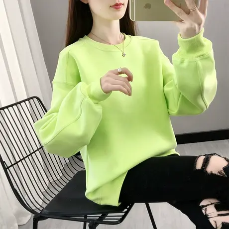 纯色卫衣女春秋韩版宽松大码bf慵懒风ins超火薄款初春上衣外套潮商品大图