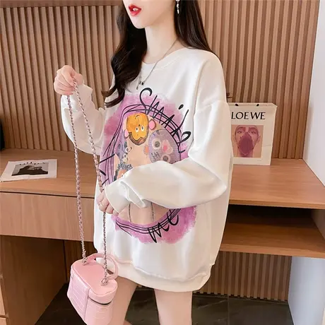 卫衣女春秋韩版宽松大码女装中长款薄款可爱学生长袖t恤上衣外套图片