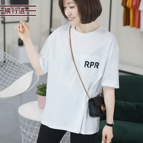 2023新款圆领短袖t恤女宽松白色夏装半袖字母印花上衣服体恤商品大图