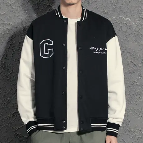 秋季字母刺绣棒球服外套男春秋款潮牌夹克宽松休闲拼接日系上衣男图片