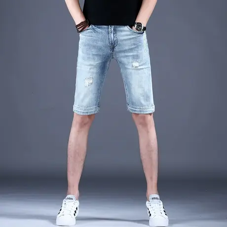修身破洞牛仔短裤男款2023新款弹力五分裤子中裤休闲潮牌秋款高档商品大图