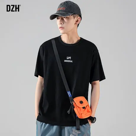 男士黑色t恤夏天短袖男潮牌宽松衣服夏季男装2023年新款体恤内搭商品大图