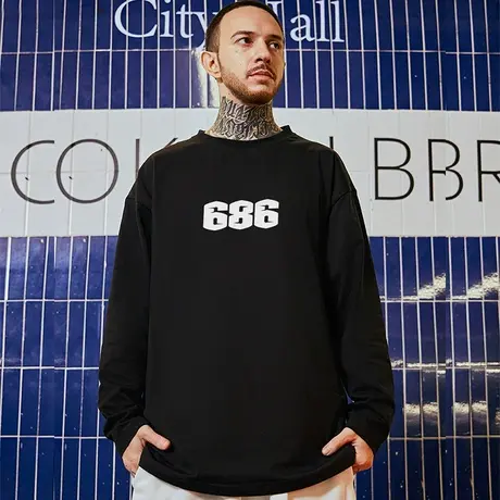 潮牌2023新款简约长袖T恤男 ins潮流纯棉宽松打底衫上衣大码男装商品大图