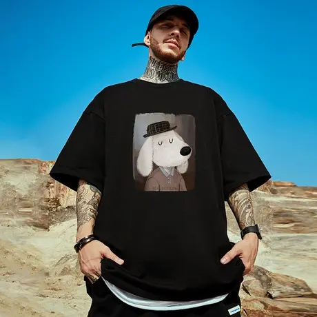 美式潮牌ins狗头t恤男短袖潮流宽松加大码情侣装oversize高街半袖商品大图