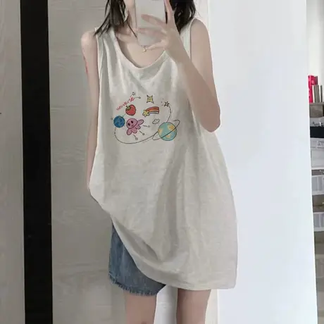 纯棉吊带运动坎肩背心无袖t恤女夏季外穿篮球服宽松港风挂脖上衣图片