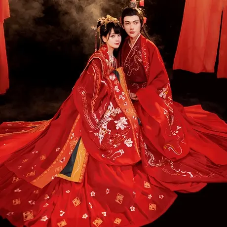 【如梦霓裳丨相思扣】汉服宋制婚服女装霞披中式红色花嫁衣礼服夏图片