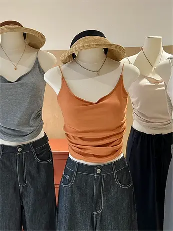 小吊带背心女内搭带胸垫一体收腰紧身短款大领口美背无袖打底上衣图片