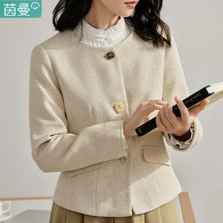 茵曼法式小香风圆领外套女2024年春季新款小个子气质短款长袖上衣图片