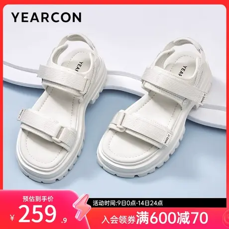 意尔康女鞋夏季松糕厚底魔术贴老爹鞋法式凉鞋外穿女士休闲沙滩鞋图片