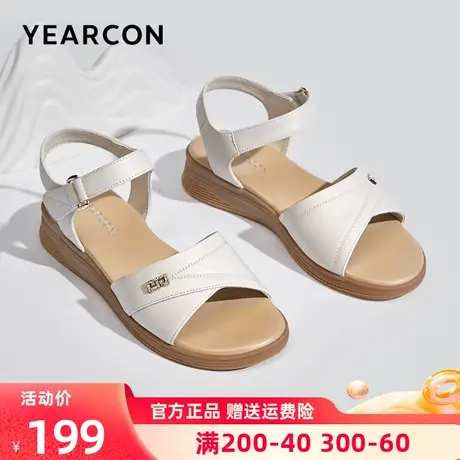 意尔康凉鞋女夏季2023年新款平底坡跟舒适中老年真皮妈妈凉鞋软底图片