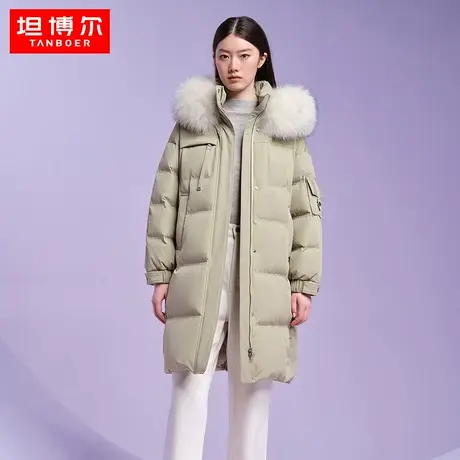 【商场同款】坦博尔2022新款羽绒服女中长款大毛领外套冬TB331768商品大图