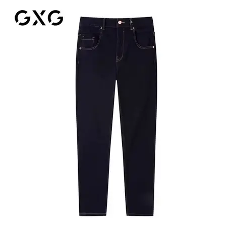 【新款】GXG男装 秋季蓝色明线装饰基础直筒裤牛仔裤男GHC105001K商品大图