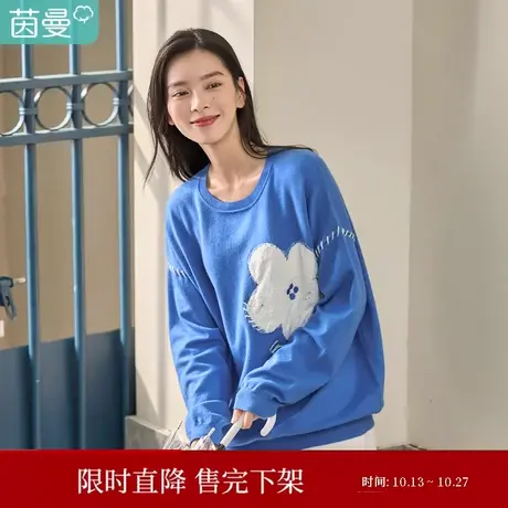 茵曼2023春女装新款休闲小花设计感小众圆领宽松显瘦舒适套头毛衣图片