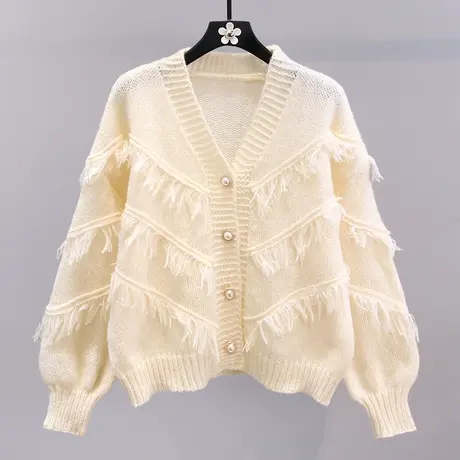 小香风流苏毛衣外套女秋冬2023新款宽松慵懒风设计感小众针织开衫商品大图