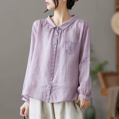 dza 复古苎麻衬衫女士2023夏季新款漂亮衬衣百搭开衫气质棉麻上衣图片
