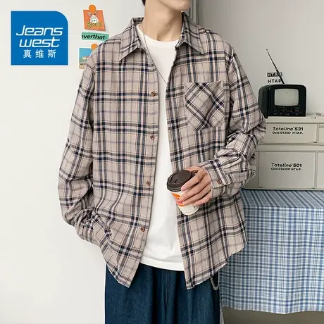 KZ真维斯港风潮牌格子衫男士内搭衬衫衬衣外穿薄外套春秋季上衣服商品大图