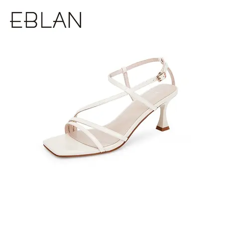 伊伴春夏女鞋方头一字带高跟时装凉鞋细跟设计感简约牛皮罗马鞋商品大图