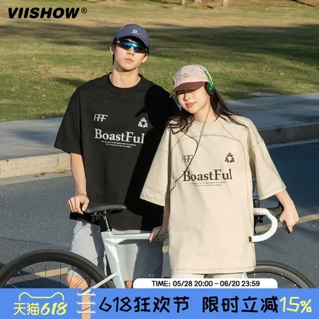 VIISHOW夏季纯棉印花短袖美式复古休闲宽松情侣体恤透气T恤男女商品大图
