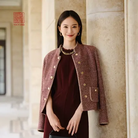 EP雅莹高端系列 花呢小香风立领收腰外套 2023秋冬新款1221A商品大图