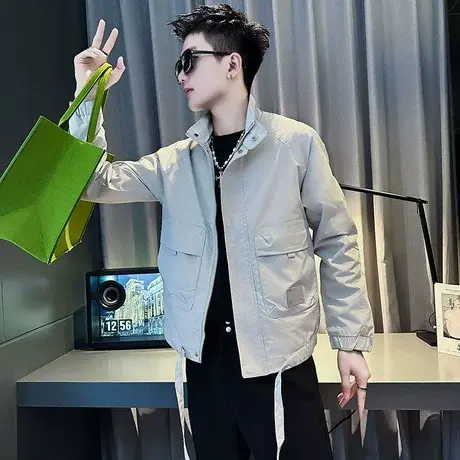 工装外套潮牌春秋季2023新款潮流百搭个性短款痞帅发型师夹克上衣商品大图