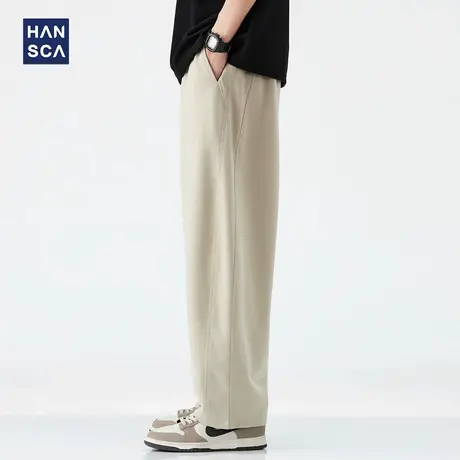hansca垂感高街直筒休闲裤男春夏季薄款透气松紧腰宽松运动长裤子商品大图
