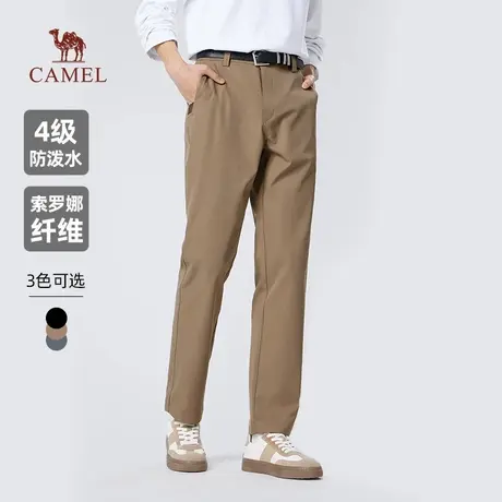 骆驼男装直筒休闲裤男士2025新款春秋防泼水索罗娜黑色弹力长裤子商品大图