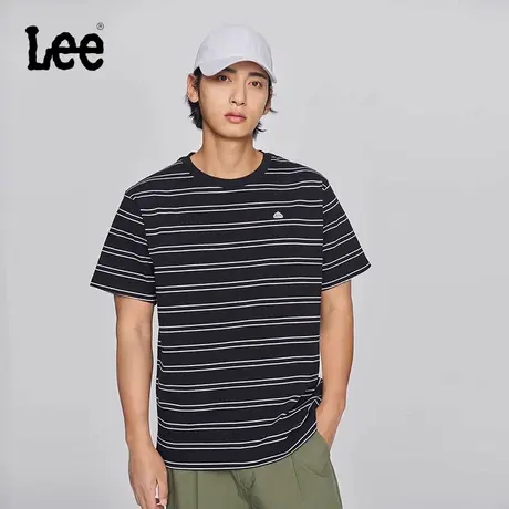 Lee商场同款25早春新品舒适版圆领条纹小Logo徽标男短袖T恤休闲图片