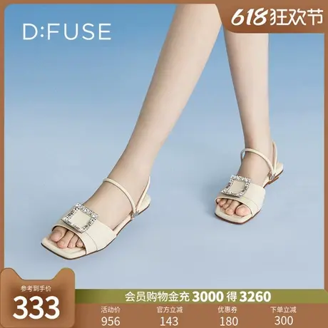 DFuse迪芙斯夏季新款方头钻扣低跟两穿凉鞋拖鞋女DF32110360图片