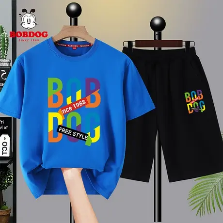 巴布豆大童男装夏装胖童加肥加大纯棉中大童套装儿童短袖两件套潮商品大图