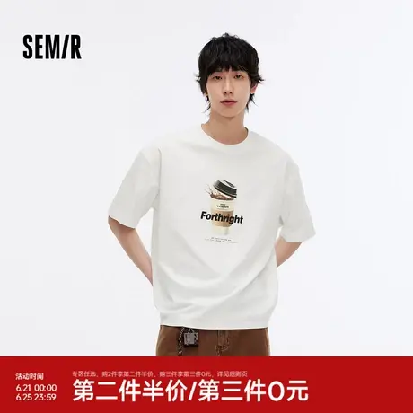 森马短袖T恤男宽松字母印花t恤白色秋季圆领落肩上衣都市简约潮流图片