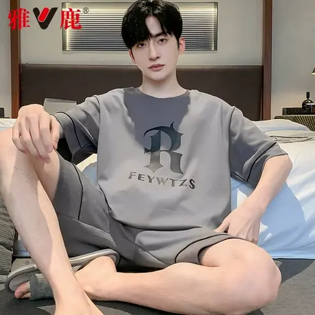 雅鹿男士睡衣男款夏季纯棉短袖短裤2025新款青少年学生家居服套装商品大图