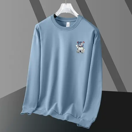男士卫衣2023秋季新款小熊圆领长袖t恤加绒加厚无帽上衣宽松潮流商品大图