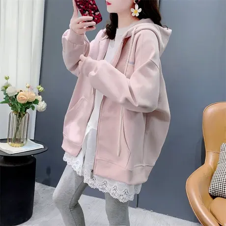 设计感长袖连帽开衫卫衣女2025年新款早春宽松刺绣小个子外套上衣图片